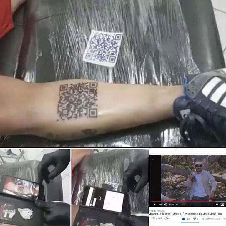 Fã tatua um QR Code com link de clipe do Joseph Little Drop
