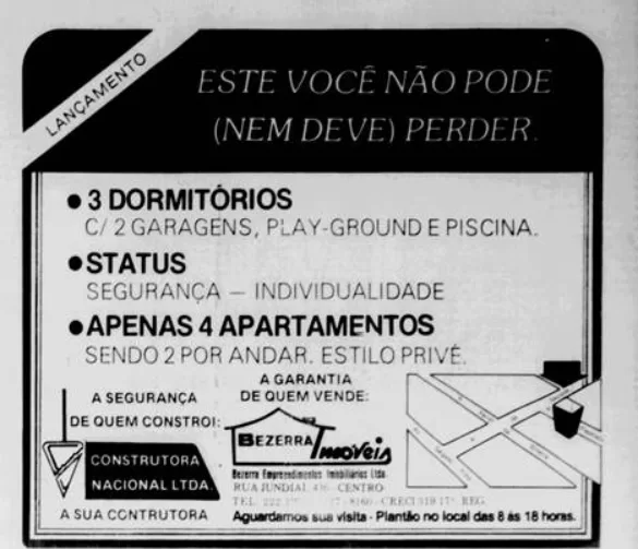 Comerciais de condomínios em Natal nos anos 80