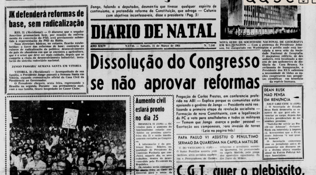 Qual era a capa do jornal A Ordem e Diário de Natal no dia do Golpe Militar?